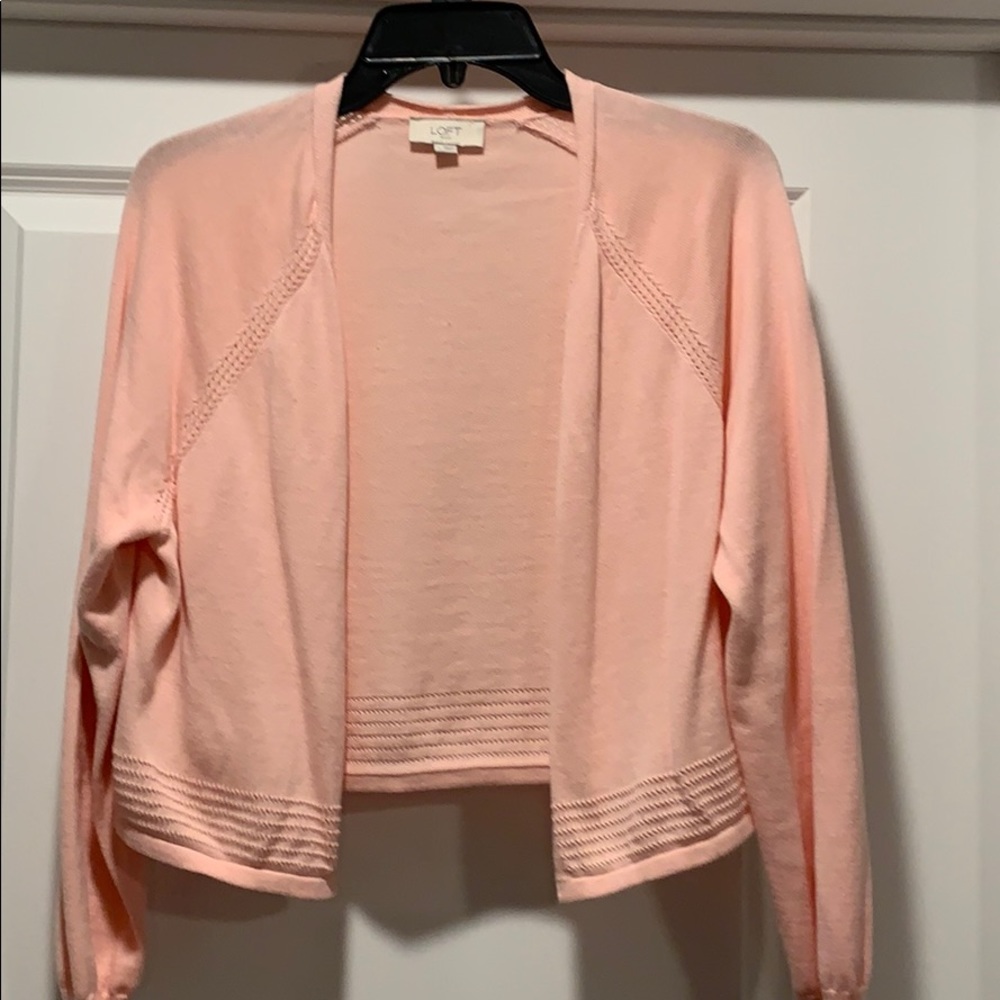 Loft soft pink short open front cardigan L